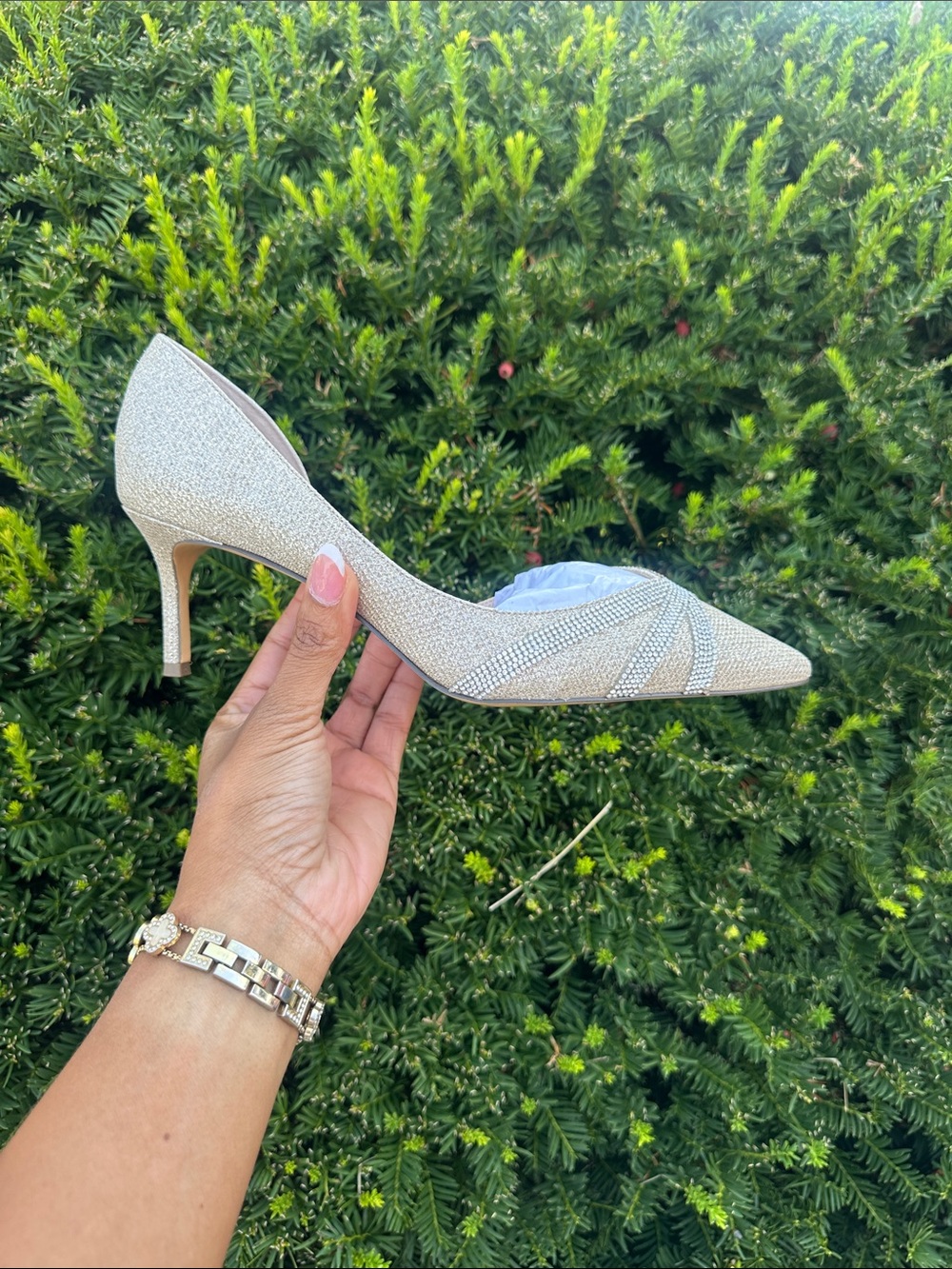 Touch of Nina Silver Glitter Pointed Kitten Heel Pumps